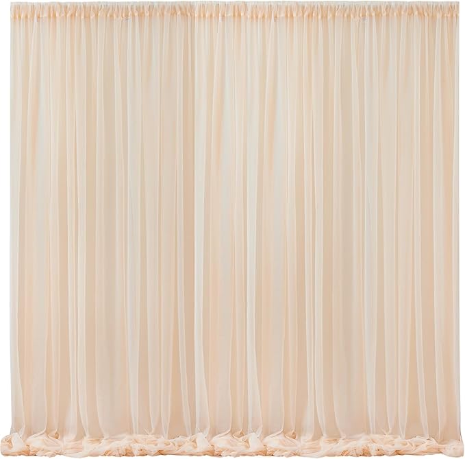 10x10 香槟色薄纱背景窗帘适用于派对,透明背景窗帘婚礼照片背景窗帘